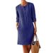 Women's Retro National Style Popular Large Size Cotton and Linen Long-Sleeved Shirt Dress