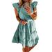 UKAP Boho Beach Holiday Mini Short Dress For Women Summer Polka Dot Short Sleeve Flowy Swing Shift Sundress Ladies V-Neck Ruffle Frill Swing Smock Dress