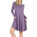 Women Long Sleeve Round Neck A-Line Pleated Knee Length Tunic Dress with Side Pockets (K Green, 1X)