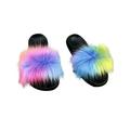 Avamo Faux Fur Slides Fuzzy Fluffy Slippers Flat Soft Sandals Open Toe Casual Shoes