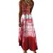 Women Summer V Neck Long Dress Tie Dye Boho Kaftan Maxi Dress Spaghetti Strap Party Holiday Dresses for Ladies Floral Printed Loose Sundress