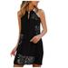 Follure summer dresses Fashion Women's Summer Casual Metal Hanging Neck Printed Strapless Dress