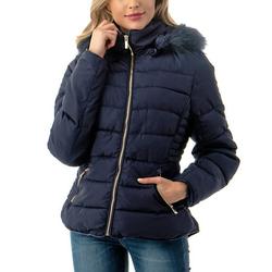 Fashionazzle Women's Short Puffer Coat with Removable Faux Fur Trim Hood Jacket