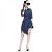 ZAVAREA Women Asymmetrical Stripe Shirt Dress with Belt Evening Party Beach Long Sleeve Above Knee Dress Vestidos