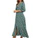 Women's High Waist Floral Maxi Dresses Boho Chiffon Long Sleeve Sexy Slit Button V Neck Dress Beach Party Dress Holiday Sundress