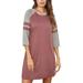 Casual Slim Mini Dress for Women 3/4 Long Sleeve Boat Neck Striped Stitching Blouse Top Raglan T-Shirt Dress