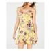 CITY STUDIO Womens Yellow Floral Spaghetti Strap Sweetheart Neckline Mini Fit + Flare Party Dress Size 9