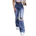 UKAP High-Rise Ripped Flare Jeans For Womens Classic Flare Bell Bottom Denim Jeans Pants Retro Bootcut Flare Trouser Pants