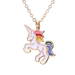 White Unicorn with Rainbow Colorful Hair Goldtone Trim Necklace Pendant Jewelry 59-UN