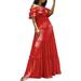 Women's Off-shoulder Solid Color Pleated Maxi Dress Summer Casual Holiday Ruffle-trim Sundress