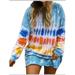 Boho Gradient Printed T Shirt Dresses for Women Casual Loose Long Sleeve Short Mini Dress Ladies Rainbow Tie Dye Printed Sweatshirt Dress Fashion Baggy Straight Dress