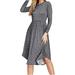 YUNDAI Women's Long Sleeve Polka Dot Casual Dress Pleated Loose Flowy Midi Dress With Pocket X-Large, Gray