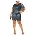 ALEX EVENINGS Womens Teal Sequined Zippered Bell Sleeve Jewel Neck Knee Length Sheath Cocktail Dress Size 8