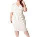 Avamo Women's Plus Size Short Sleeve Deep V Neck Belted Bodycon Dress Solid Color Unique Off Shoulder Sleeve Elegant Dress