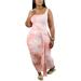 Avamo Womens Tie Dye Print Dress Sexy Plus Size Sleeveless Tank Bodycon Flowy Beach Party Long Maxi Dress with Tie Belt