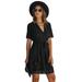 Women Summer Fashion Wrap Swiss Dot V-Neck Short Sleeve High Waist A-Line Chiffon Ruffle Hem Plain Belt Short Dress Elegant Tie Waist Short Sundress, L