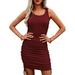 Enwejyy Women Summer Stretch Sleeveless Solid Color Drawstring Mini Ruched Bodyco Dress