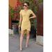 Women's Casual Short Sleeve Summer Dresses V Neck Button Ruched Stretchy Bodycon T Shirt Short Mini Dress Fashion Ruched Elegant Wrap Front Solid Color Basic Fitted Stretchy Fitted Tulip Hem Dress, L