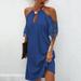 Women's Sexy Solid Color Lace Sleeve Halter Neck Strapless Dress