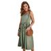 Women Summer Spaghetti Strap Button Down Sleeveless Casual Pleated Empire-Waist Long Maxi Dress Loose Swing Midi Beach Sundress with Pockets, S