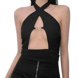 NZND Sexy Cut-Out Women Mini Dresses Vest Halter Tops Short Sleeve Summer Club Party Outfits Trend Fashion Holiday Clothes