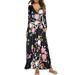 Womens Sexy Cross Wrap V Neck Long Sleeve High Waist Floral Leopard Printed Ladies Casaul Party Plain Long Maxi Dresses Boho Sundress with Pockets
