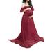 Sexy Dance Women's Off Shoulder Short Sleeve Maternity Maxi Dress Pregnant Lady photography lace trailing Gown for Photoshoot Wine Red M(US 6-8)