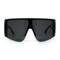 Oversize Shield Flat Top Half Rim Sunglasses All Black