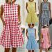 HEVIRGO Women Vintage Summer O Neck Sleeveless Plaid Pockets Knee-length A Line Dress