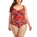 UKAP Plus Size Women Floral Swimwear Ladies One Piece Swimsuit Juniors Monokinis Beachwear Lace Up Bathing Suit Swimming Costumes Push Up Padded Bra Backless Tummy Control Surfing