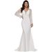 Ever-Pretty Women Elegant Plus Size Long Sleeves Pure Empire Waist Long Bridal Dress 00250 Cream US14