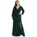 Ever-Pretty Women's Long Sleeve Deep V-Neck Sequin Slit Cocktail Gowns Plus Size Sequin Dress 08242 Dark Green US22