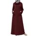 ZANZEA Womens Muslim Maxi Dress Solid Long Sleeve High Neck Long Sweat Sundress