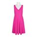 Donna Morgan V-Neck Sleeveless A-Line Zipper Back Solid Stretch Crepe Dress-ELECTRIC PINK