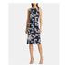 AMERICAN LIVING Womens Navy Floral Sleeveless Jewel Neck Midi Shift Wear To Work Dress Size 6