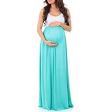 Avamo Womens Maternity Scoop Neck Long Dress Ruched Stitching Tank Dresses Summer Loose Fit Swing Casual Dress