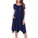 Sexy Dance Women's Summer Casual T Shirt Dresses Solid Color Crew Neck Dresses Short Sleeve Irregular Hem Pleated Swing Beach Sun Dress With Pockets