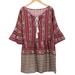 Vintage Women Bohemian Dress Floral Print Tassels Flare Sleeve Casual Loose Summer Mini Dress White/Red/Blue