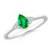 May Birthstone Ring - Pear Emerald Solitaire Ring with Trio Diamond Accents in 14K White Gold (6x4mm Emerald) - SR1122ED-WG-AAA-6x4-4.5