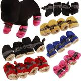 Yesbay 4Pcs/Set Dog Cat Winter Dog Shoes Warm Rain Boots Protective Pet Sports Anti-Slip Shoes For Small Cats Puppy Dogs Socks Booties Warm Red