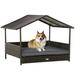 PawHut Wicker Dog House Outdoor with Canopy Rattan Dog Bed with Water-resistant Cushion for Small and Medium Dogs Gray