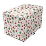 Christmas Dog Crate Cover Xmas Santa Claus Tree on Colorful Polka Dot Backdrop Surprise Boxes Art Easy to Use Pet Kennel Cover for Medium Large Dogs 35 x 23 x 27 Green and Red by Ambesonne