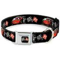 Disney Pet Collar Dog Collar Metal Seatbelt Buckle Cars 3 Lightning Mcqueen Caricature Race Flag Black White Red 20 to 31 Inches 1.5 Inch Wide
