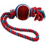 Pets First Knotted Rope Toy with Tennis Ball for Dogs Hours of Play Approved by Dogs Red