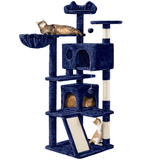 Topeakmart 57 H Multilevel Cat Tree Tower with 2 Condos & Scratching Posts/Ramp Navy Blue