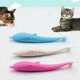 Cat Toothbrush Fish Shape Toys With Catnip Soft Pet Kitten Chew Toy Teeth Brush Silicone Molar Stick Dog Cat Supplies Blue