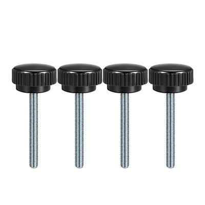 M8x60mm Male Thread Knurled Clamping Knobs Grip Thumb Screw on 4Pcs - Black,Silver Tone