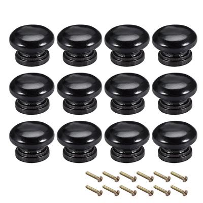 Cabinet Round Pull Knobs 34mm Dia Furniture Bedroom Kitchen 12pcs - Black