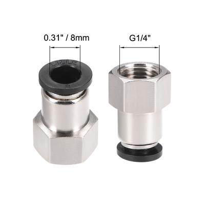 Push to Connect Tube Fitting Adapter 8mm OD x 1/4" PT Female Silver Tone 4pcs - Silver Tone,Black