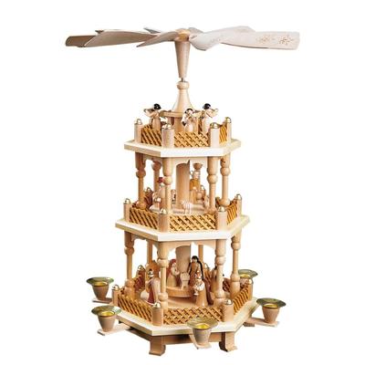 17.25" Richard Glaesser 3-Tier Nativity Scene Christmas Pyramid Candle Holder